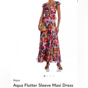Aqua Floral Ruffle Maxi Dress